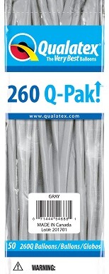260Q Fashion Grey Latex Balloons 50ct
