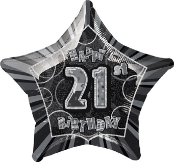 20" Birthday Glitz Black 21st Foil Balloon