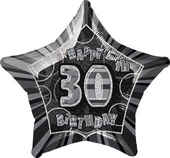 20" Birthday Glitz Black 30th Foil Balloon