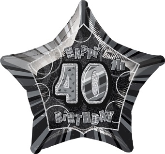 20" Birthday Glitz Black 40th Foil Balloon