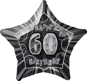 20" Birthday Glitz Black 60th Foil Balloon