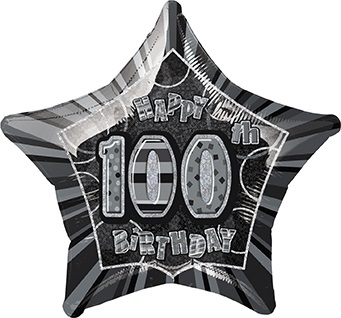 20" Birthday Glitz Black 100th Foil Balloon