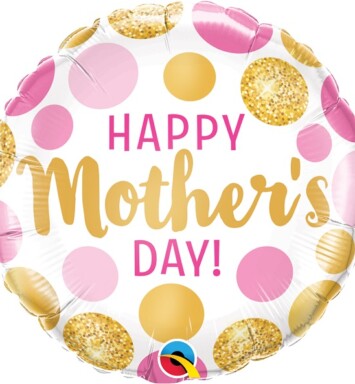 18 Inch Mother's Day Pink & Gold Dots Foil Balloon