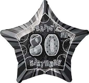 20" Birthday Glitz Black 80th Foil Balloon