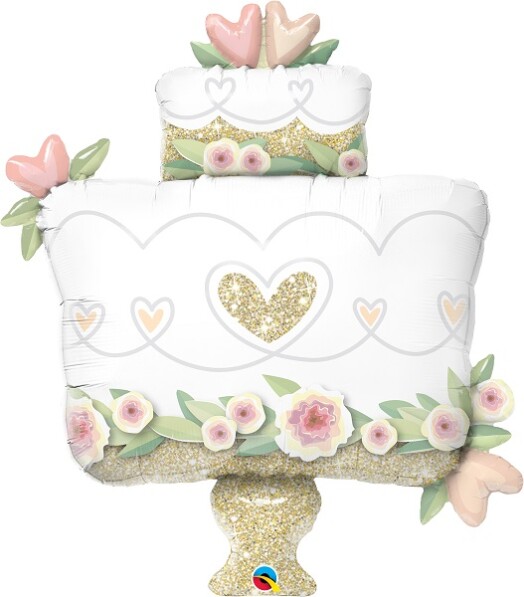 Glitter Gold Wedding Cake Super Shape Foil Balloon