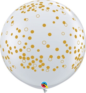 3ft Diamond Clear with Gold Dots-A-Round Latex Balloon 2pk