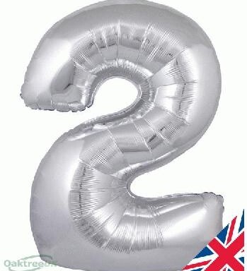 34" Silver Number 2 Foil Balloon
