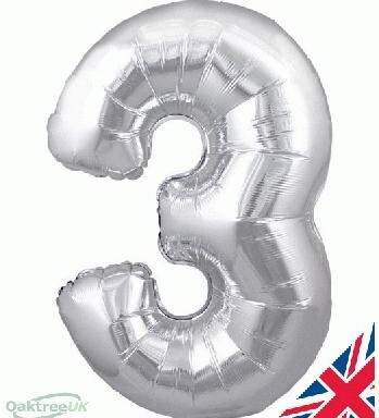 30" Silver Number 3 Foil Balloon
