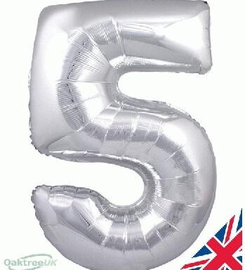 34" Silver Number 5 Foil Balloon