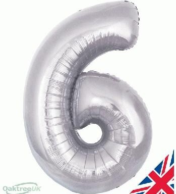 34" Silver Number 6 Foil Balloon