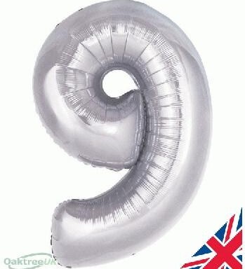 30" Silver Number 9 Foil Balloon