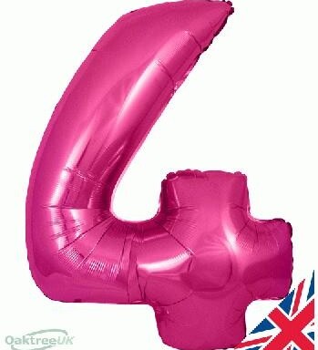 34" Pink Number 4 Foil Balloon