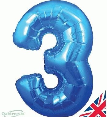 34" Blue Number 3 Foil Balloon