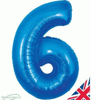 34" Blue Number 6 Foil Balloon