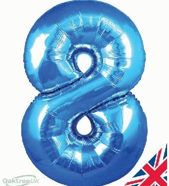 34" Blue Number 8 Foil Balloon