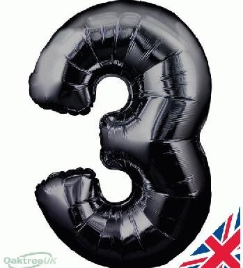 30" Black Number 3 Foil Balloon