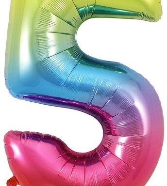 34" Rainbow Number 5 Foil Balloon