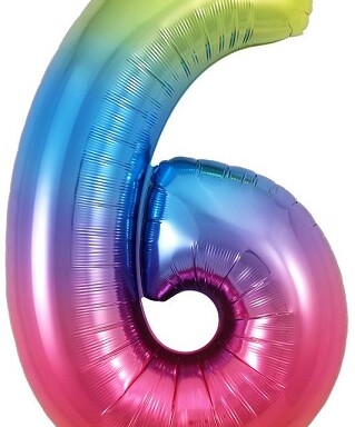 34" Rainbow Number 6 Foil Balloon