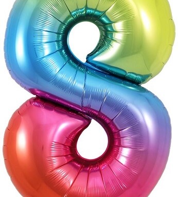 34" Rainbow Number 8 Foil Balloon