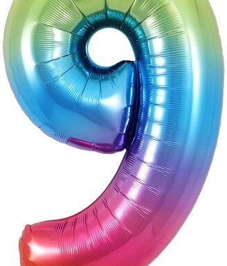 34" Rainbow Number 9 Foil Balloon