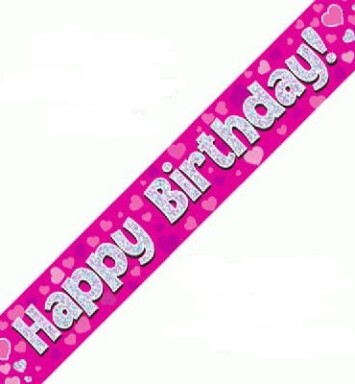 9ft Banner Happy Birthday Pink Holographic