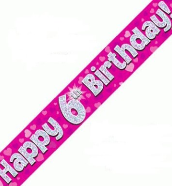9ft Banner Happy 6th Birthday Pink Holographic