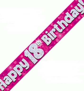 9ft Banner Happy 18th Birthday Pink Holographic