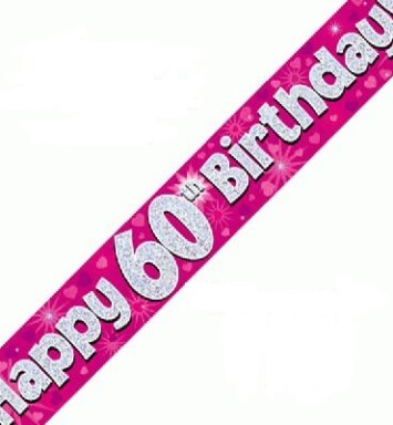 9ft Banner Happy 60th Birthday Pink Holographic