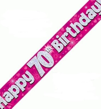 9ft Banner Happy 70th Birthday Pink Holographic