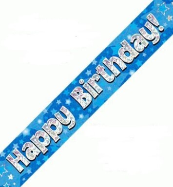 9ft Banner Happy Birthday Blue Holographic