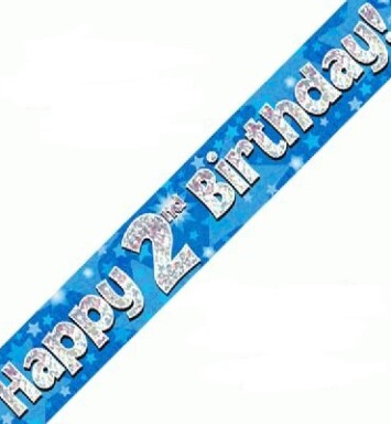 9ft Banner Happy 2nd Birthday Blue Holographic