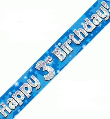 9ft Banner Happy 3rd Birthday Blue Holographic
