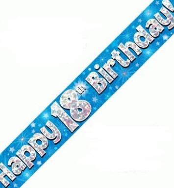 9ft Banner Happy 18th Birthday Blue Holographic