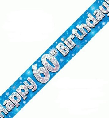 9ft Banner Happy 60th Birthday Blue Holographic