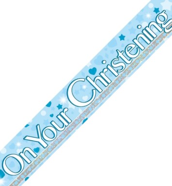 9ft Banner Blue On Your Christening Holographic