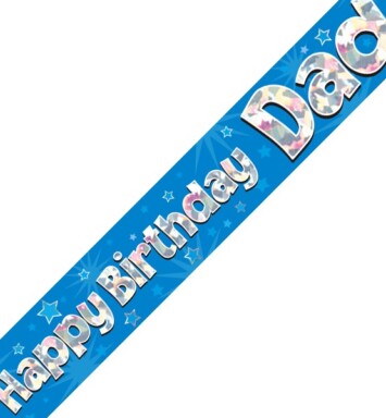 9ft Banner Happy Birthday Dad Blue Holographic