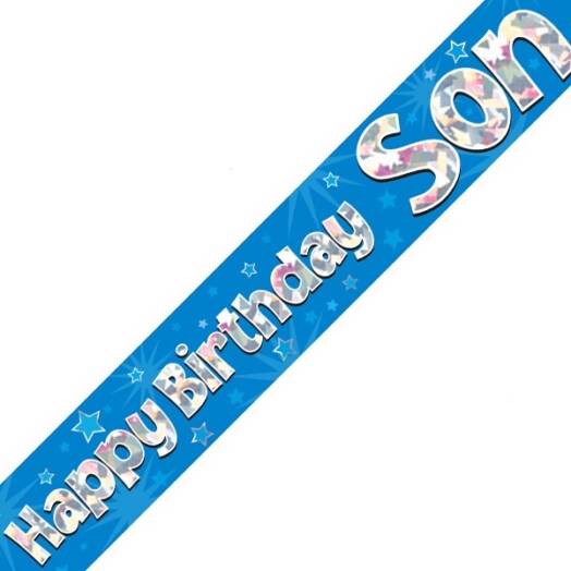 9ft Banner Happy Birthday Son Blue Holographic