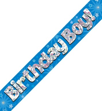 9ft Banner Birthday Boy Blue Holographic
