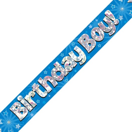 9ft Banner Birthday Boy Blue Holographic