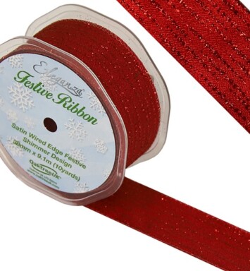 38mm Eleganza Satin Wired Edge Festive Shimmer Ribbon - Red
