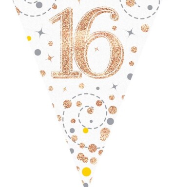 Sparkling Fizz 16 White & Rose Gold Holographic Party Bunting