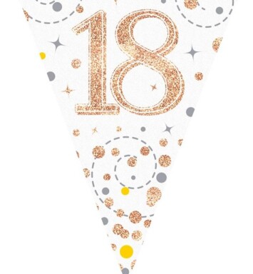 Sparkling Fizz 18 White & Rose Gold Holographic Party Bunting