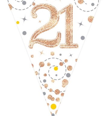 Sparkling Fizz 21 White & Rose Gold Holographic Party Bunting