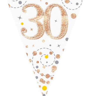Sparkling Fizz 30 White & Rose Gold Holographic Party Bunting