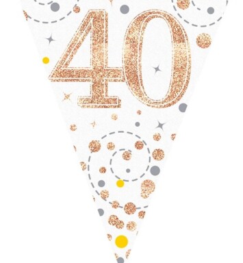 Sparkling Fizz 40 White & Rose Gold Holographic Party Bunting