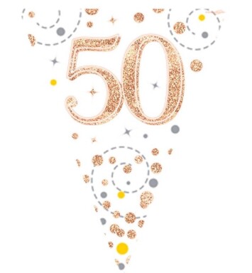 Sparkling Fizz 50 White & Rose Gold Holographic Party Bunting