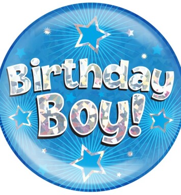 Blue Holographic Birthday Boy Jumbo Badge