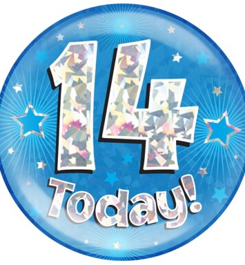 Blue Holographic 14 Today Jumbo Badge