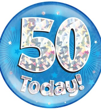 Blue Holographic 50 Today Jumbo Badge