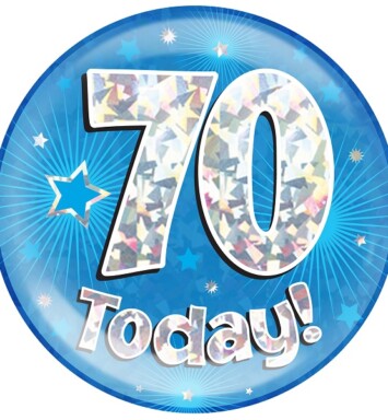 Blue Holographic 70 Today Jumbo Badge